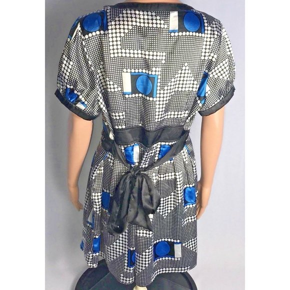 Antilia Femme Womens Babydoll Top Black Silver Blue Plus Size 1X Shirt Satiny - Picture 3 of 4